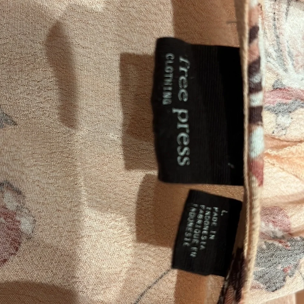 🎁 3 for $30 Free Press Peach Floral Crepe Midi Dress Size Large - Picture 8 of 9